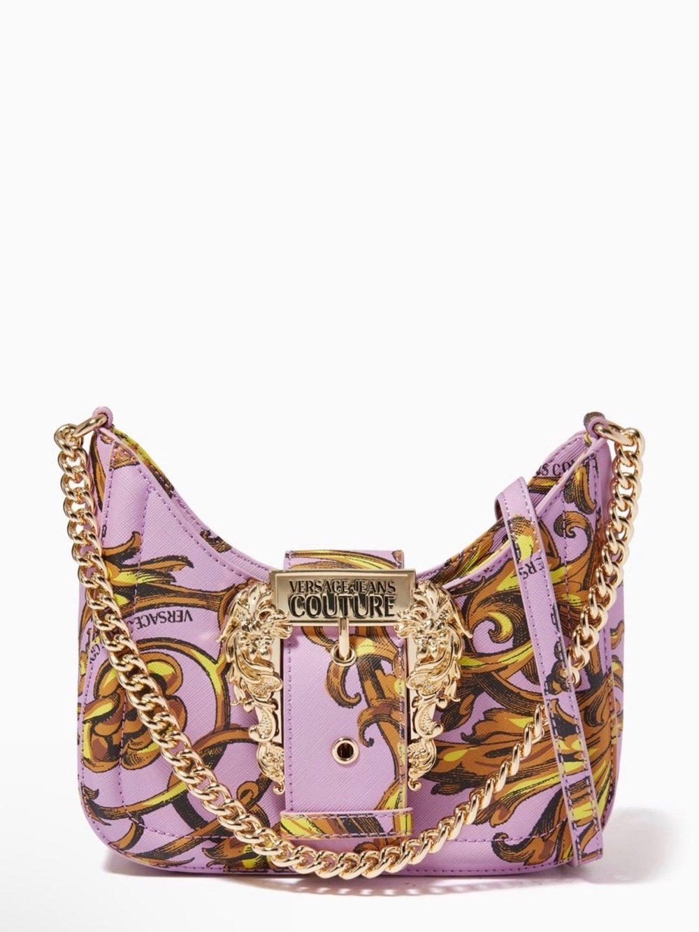 Versace Jeans Collection Lilac Baroque-Print Bag with Gold Chain NWT